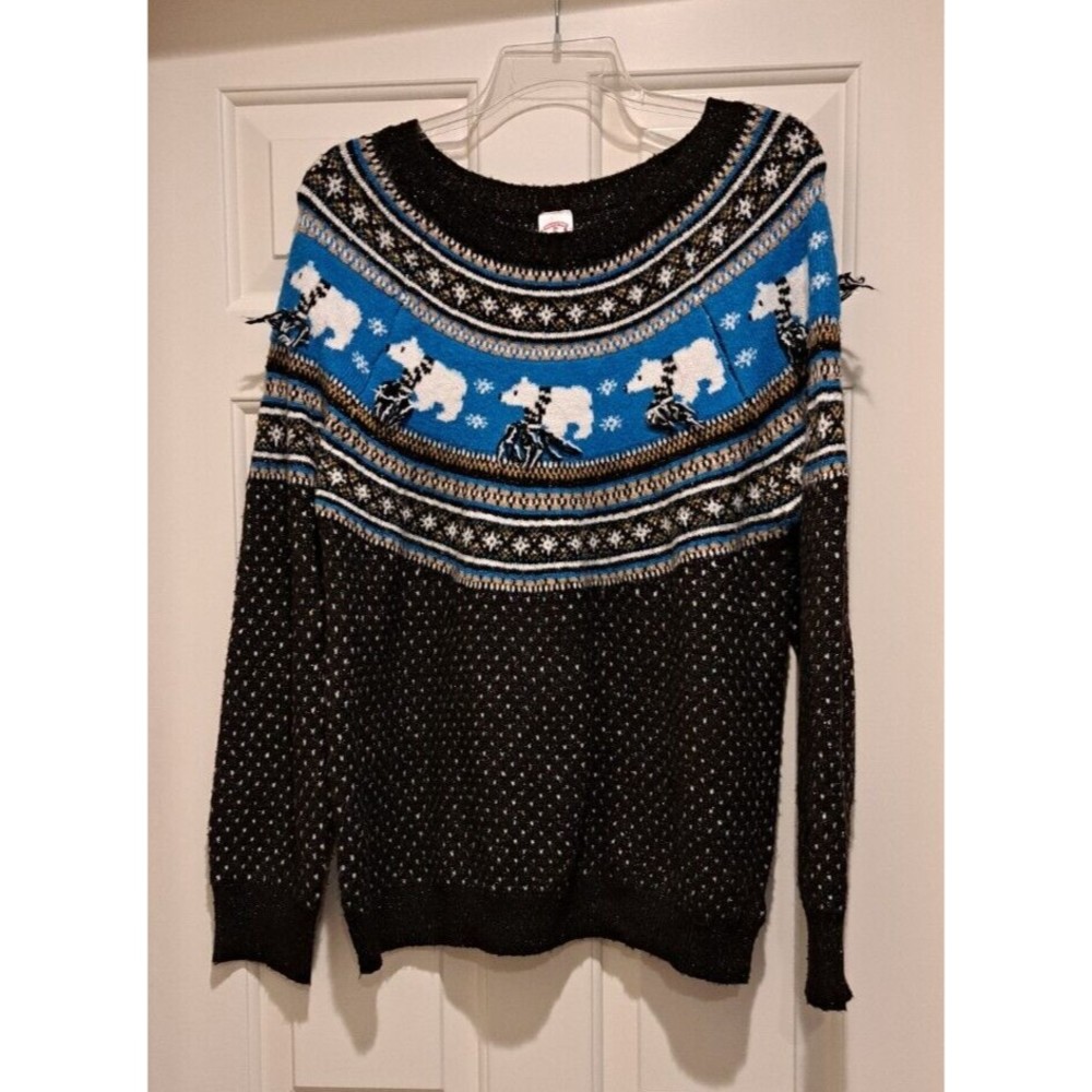 Holiday Time Polar Bear Fair Isle Nordic Sparkle Thread Pullover Sweater Size XL